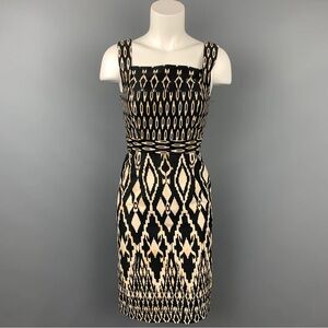 DAVID MEISTER Size 4 Black & Beige Tribal Print Cotton Sleeveless Dress‎
